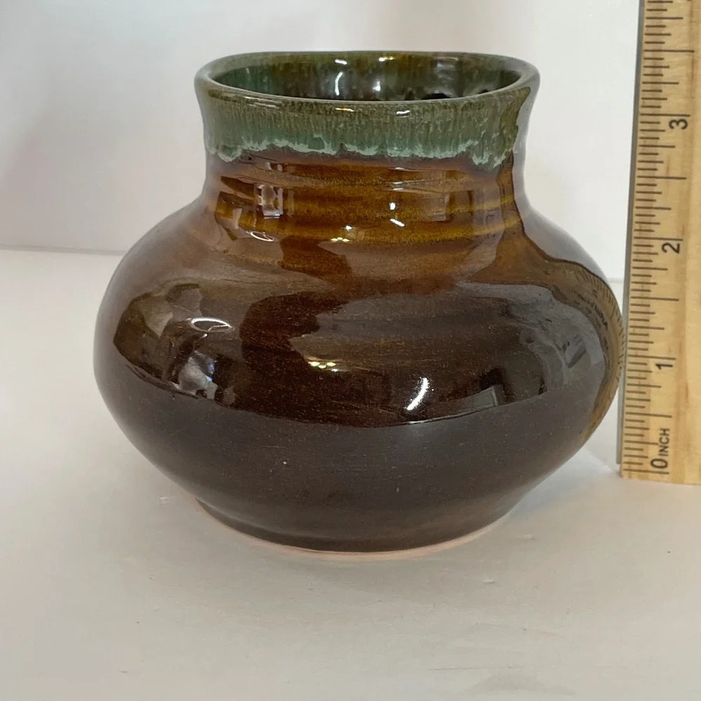 Van Briggle Art Pottery Vase Brown Green Drip Glaze Colorado Springs Signed FW‎